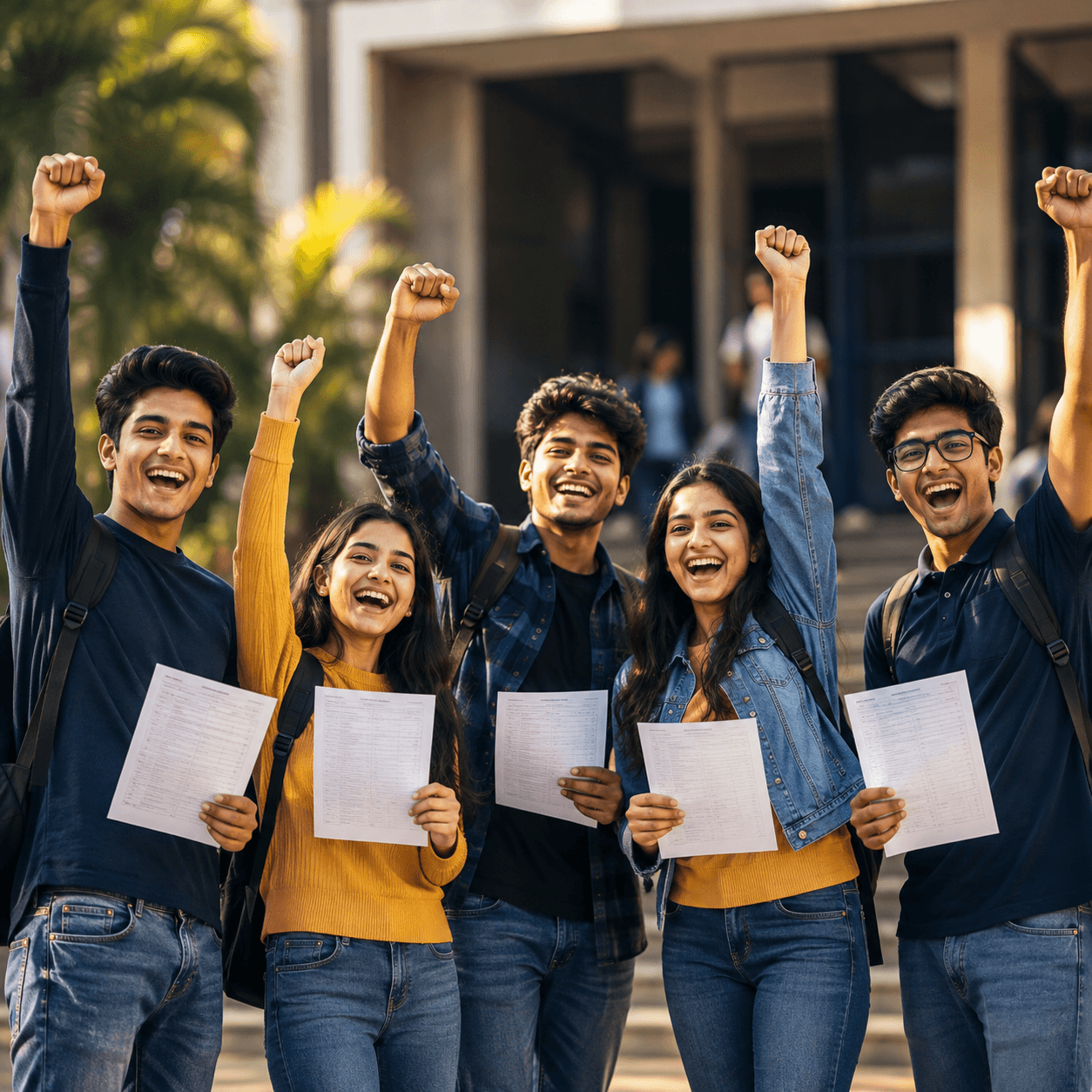 Students celebrating exam success